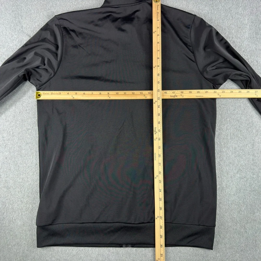 Adidas Track Jacket Mens L Black 3-Stripes Full Zip Mock Neck Pockets